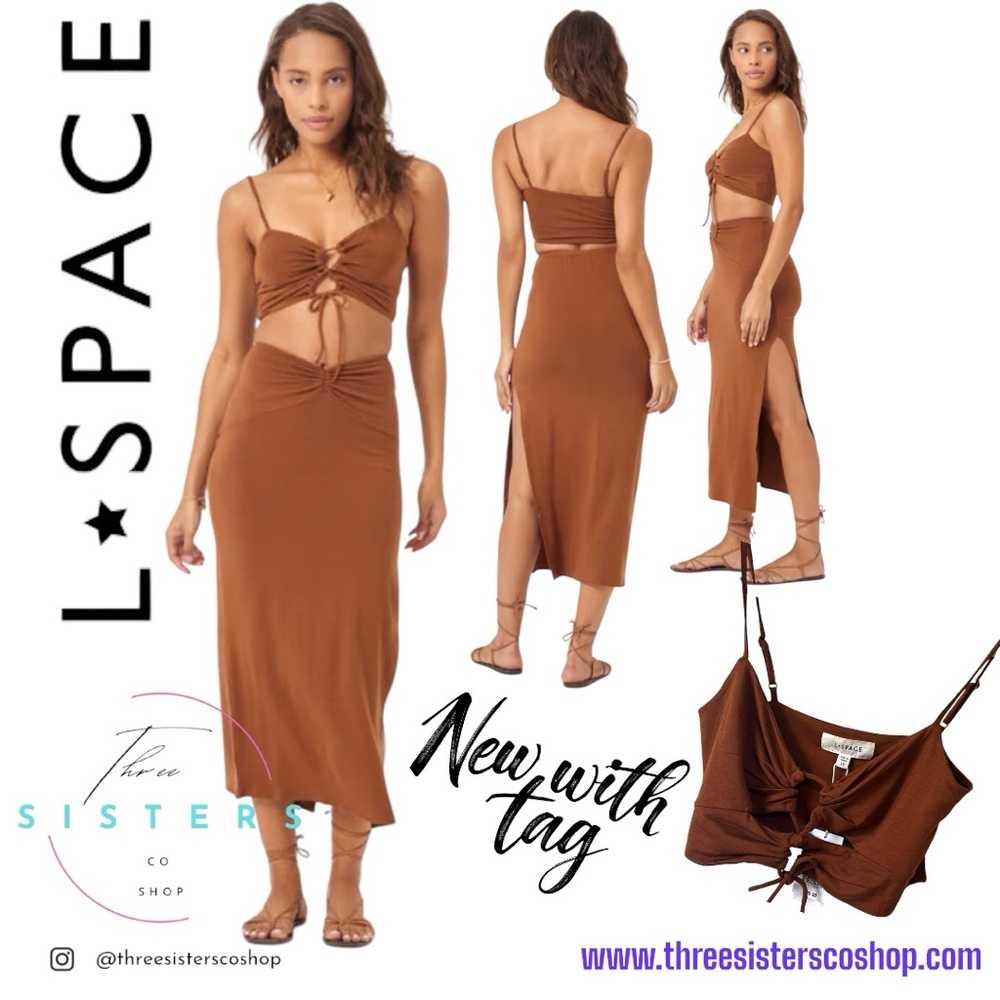 Revolve L*Space Its a Date Crop Top in Coffee Large Front tie adjustable NWT